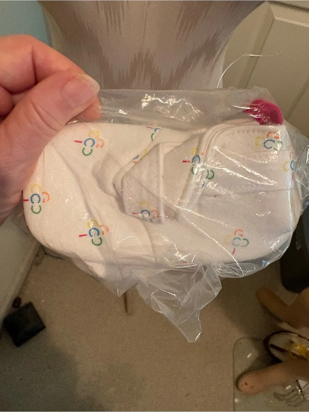 COOGI White Baby Crib Shoes with Multicolor Accent Prints